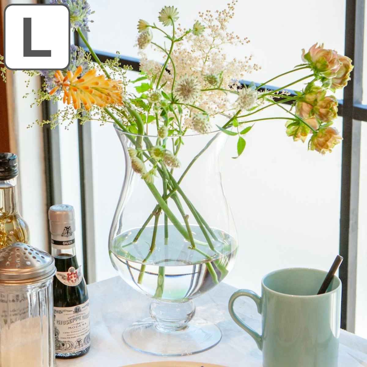 ダルトン 花瓶 ガラスベースE コンストリクション L 直径16.5×高さ30.5cm （ DULTON 花びん 花器 ベース ガラス クリア ワイングラス グラス 花 植物 切花 グリーン ドライフラワー くびれ インテ