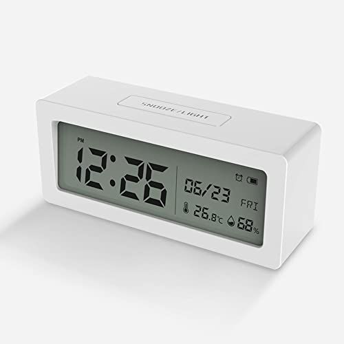HT-6 (ホワイト) HuBDIC (温度 湿度 日付 曜日 アラーム スヌーズ バックライト付き) 温湿度計付き 目覚まし時計 これはお得 見やすいと デジタル時計 温湿度 時刻 曜日 シンプル おしゃれ LED 置