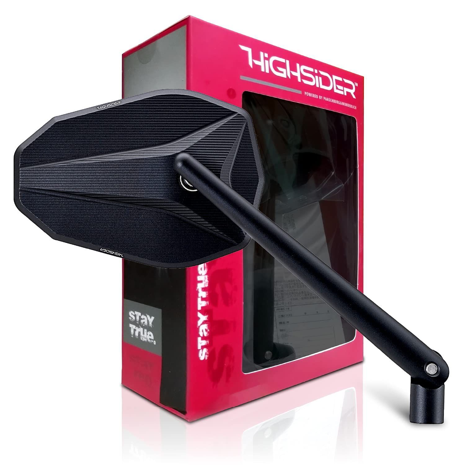 商品デイトナDaytona HIGHSIDERハイサイダー バイク用 ロッドミラー 片側1本 10mm正|逆ネジ対応 ECE規格クリア ヴィクトリーX ブラストブラック 15153