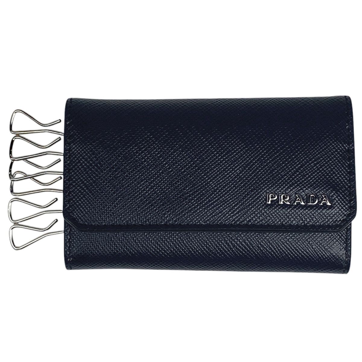 プラダ PRADA ロゴ 6連 キーケース キーフック 鍵入れ キーケース サフィアーノレザー ネイビー 2PG222 レディース