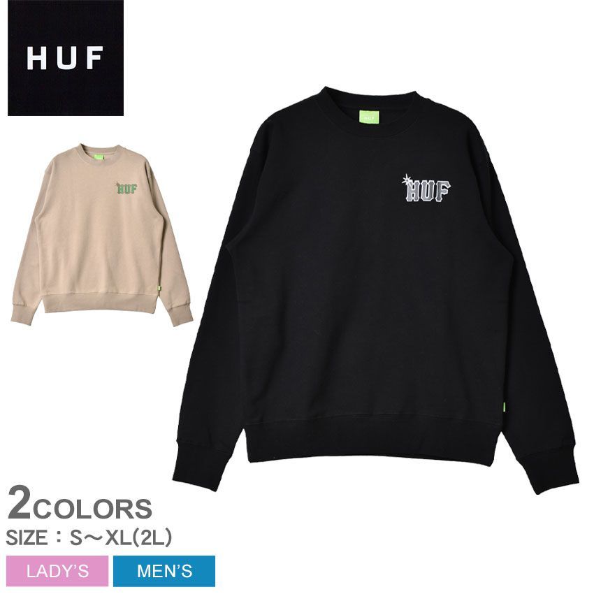 ハフ スウェット PF00552 レディース メンズ SIDELINE CREWNECK L／S HUF カラー:01.ブラック 品番：2375-0208