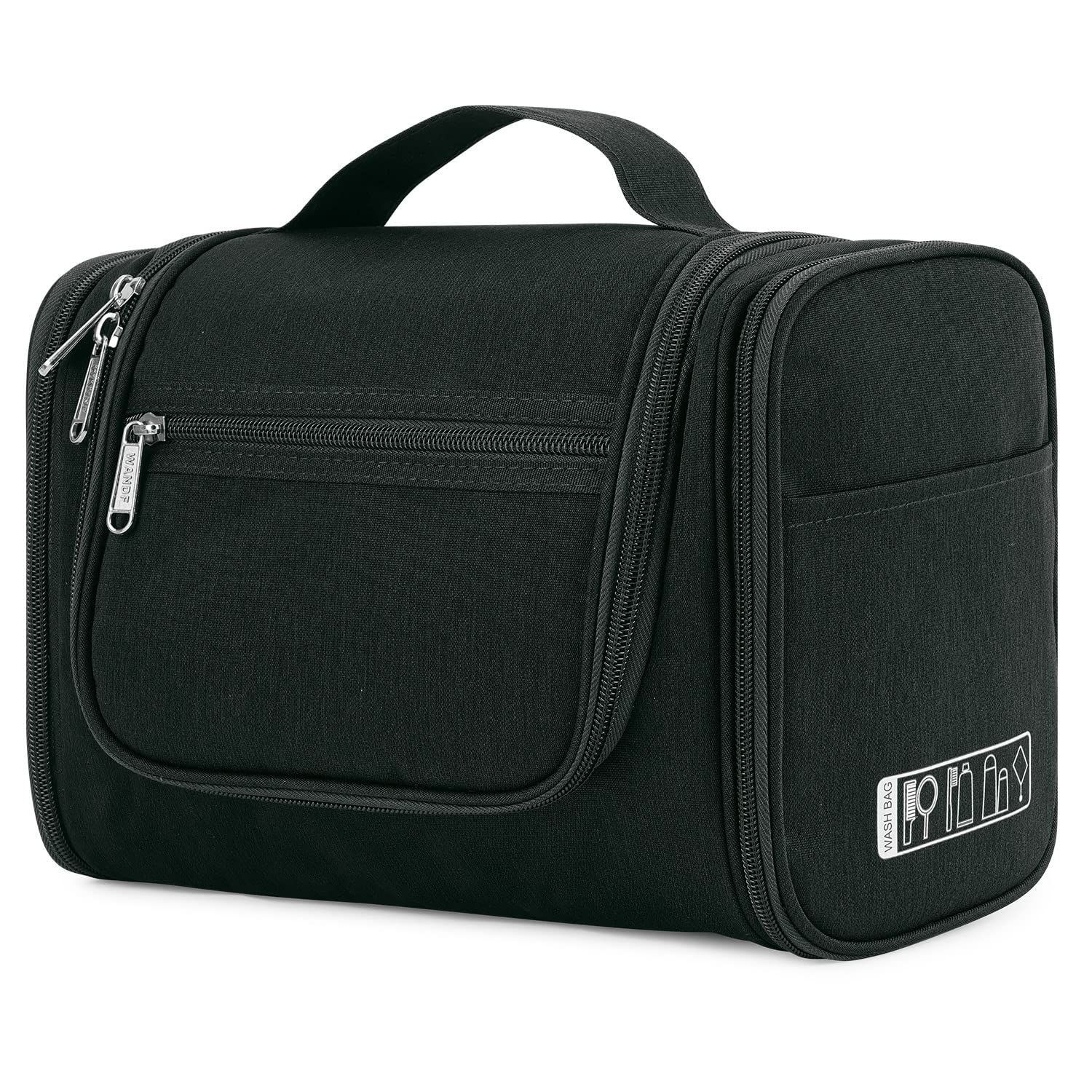 【特価セール】出張 大容量 撥水 旅行 洗面用具ケース 洗面ポーチ コスメポーチ 温泉 化粧ポーチ 掛け式 トラベルポーチ (ブラック) 吊り下げ トイレタリーバッグ WANDF