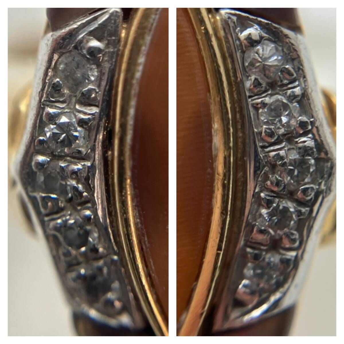 カメオ　K18 Pt900 Pt900／K18 カメオ 黒蝶貝 12号 D0.12ct - メルカリ