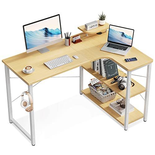 在庫セール desk 棚付き オフィスデスク pcデスク ワークデスク 机 在宅勤務 デスク 子 l字デスク 作業机 L字型 幅110 ゲームデスク パソコンデスク 組立簡単 ゲーミングデスク ナチュラル ODK 右棚