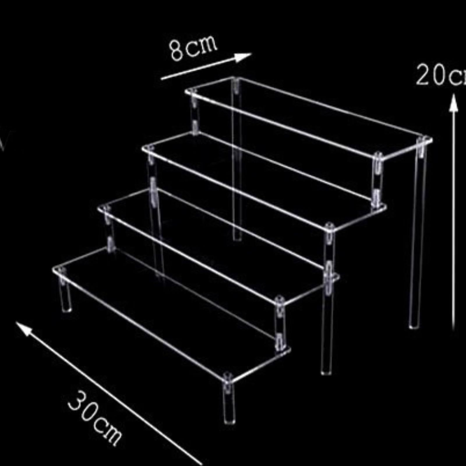 SAMIKAGO アクリル展示台 透明 コレクションケース ディスプレイスタンド アクリルステージ ひな壇 収納棚 ショーケース フィギュアケース マニキュア アクセサリー 人形 化粧品 陳列台 簡単 組み立て式 (4段 30×26×20cm)