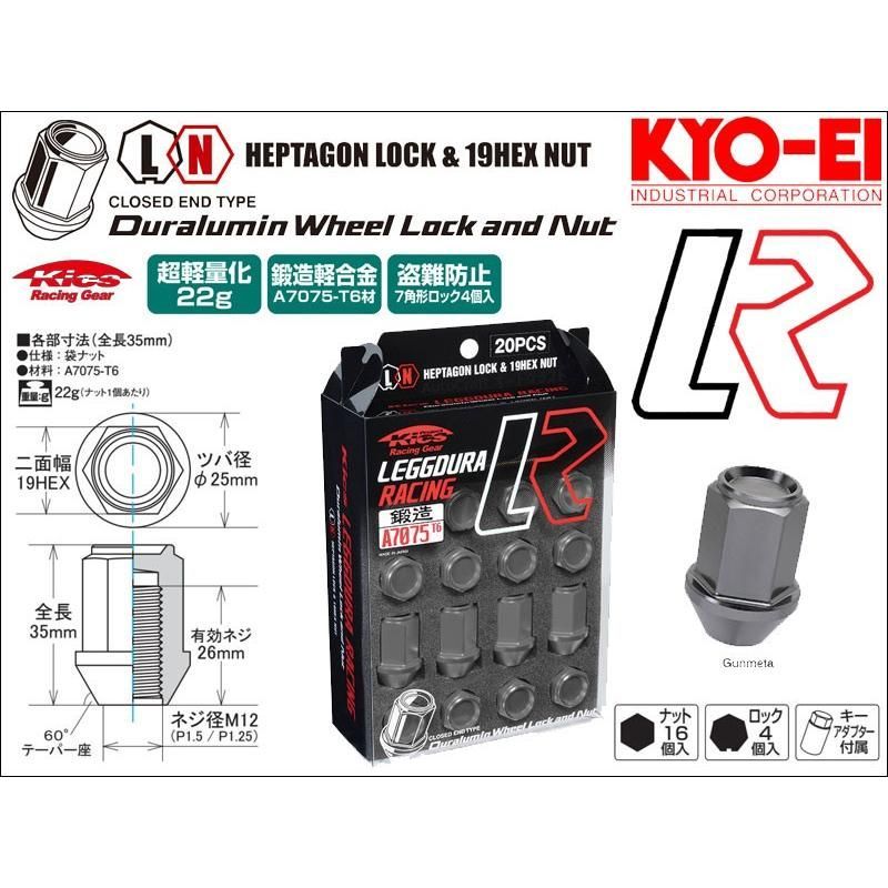 ガンメタ KYOEI KICS レッデューラレーシングロックナットセット M12x1.25 20個入り KIC3G