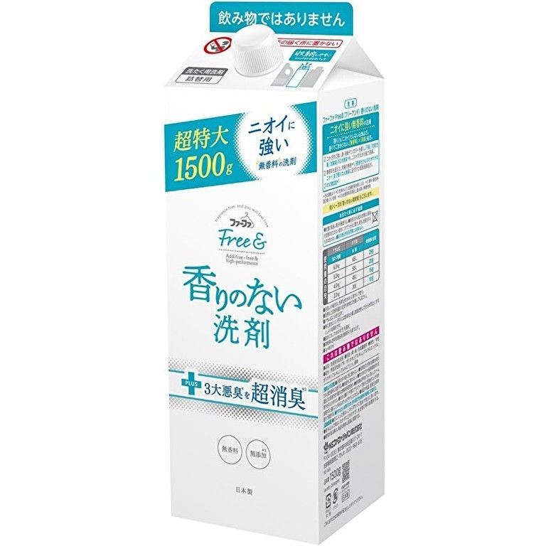 無香料＆濃縮 ファーファ 洗濯用 液体洗剤 フリー＆エコ 詰替用 1500g4個 大容量パック 天然由来成分配合 赤ちゃん衣類にも安心 環境配慮型 節水 節電 部屋干しOK