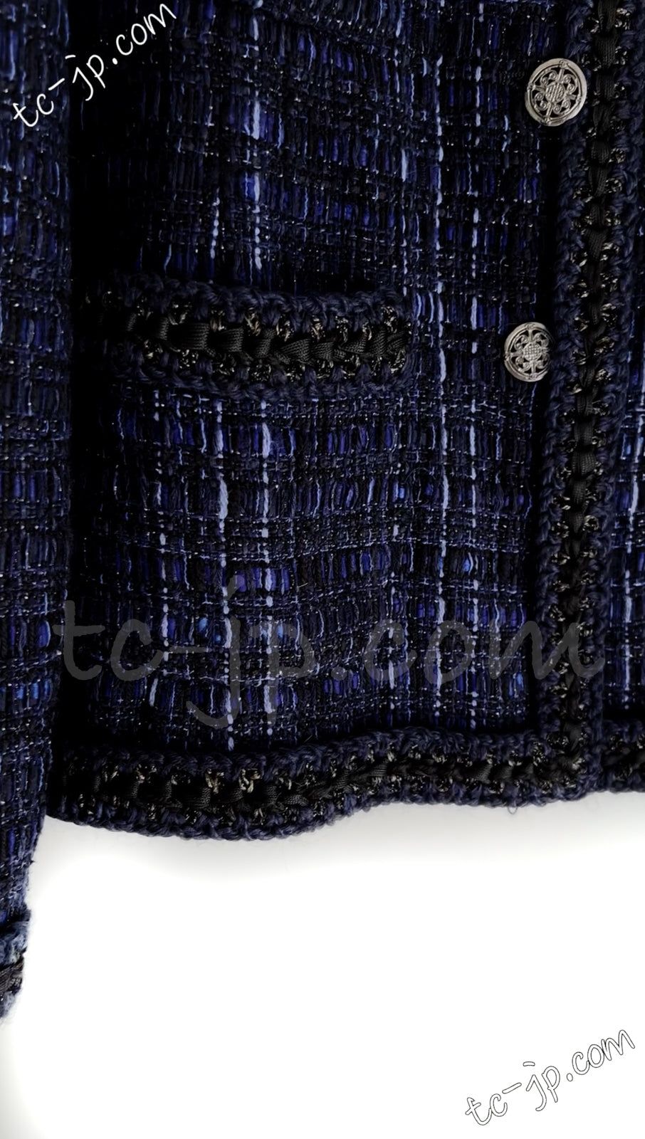 シャネル ジャケット CHANEL ネイビー ブラック 黒 紺 コットン