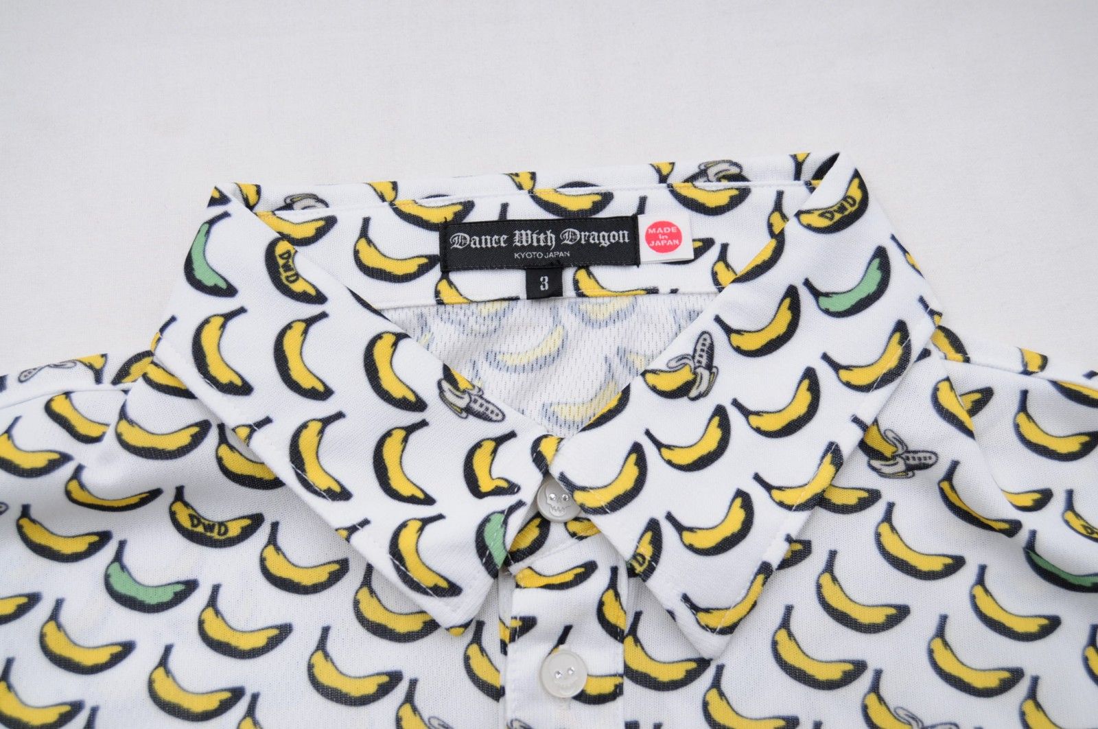 Dance With Dragon - coco 中古 ダンスウィズドラゴン DANCE WITH DRAGON メンズ 半袖ポロシャツ 3(L) 白×黄 ホワイト×イエロー バナナ柄 Dance With Dragon - coco 中古 ダンスウィズドラゴン DANCE