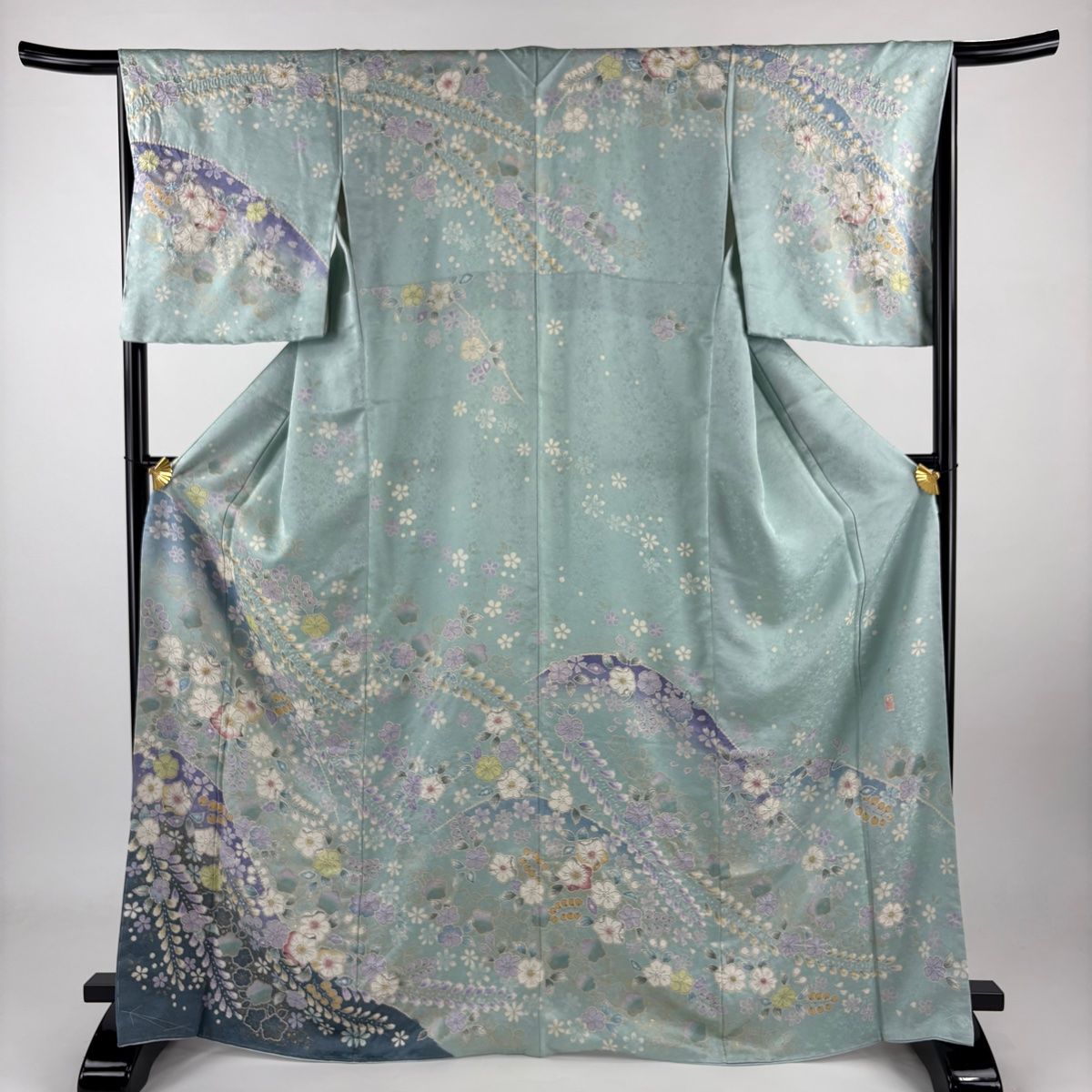 訪問着 身丈168.5cm 裄丈67cm M 袷 落款 辻が花 金彩 銀通し 水色 正絹 名品