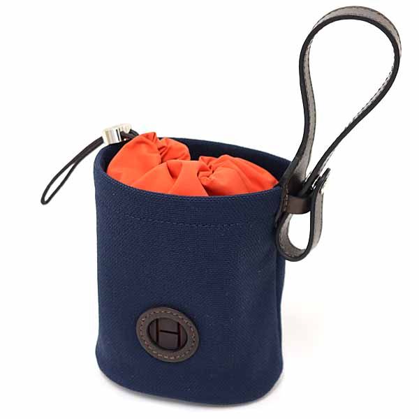 エルメス HERMES 犬用トリーツポーチ DOG コーティングキャンバス B刻印 2025年製 ネイビー オレンジ シルバー金具 Sランク