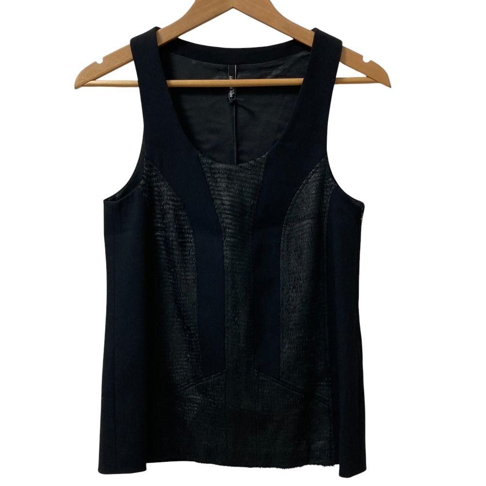 ♥ NeiL BarreTT ニールバレット レザーインサート ノースリーブトップス ブラウス プルオーバー サイズ38 ブラック レディース 古着