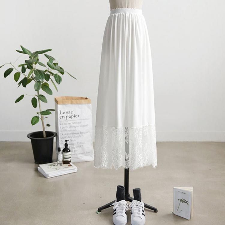 Vintage アンティーク レース ロングペチコートホワイト ロングスカートⅡ ペチコート＊ロングドレス用90cm丈 レース/ ホワイト・白
