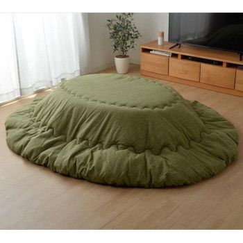 【新品・2営業日で発送】イケヒコ・コーポレーション こたつ布団 だ円 楕円 掛け単品 つむぎ調 『先染めつむぎIT』 グリーン 約185×225cm楕円(厚掛けタイプ)