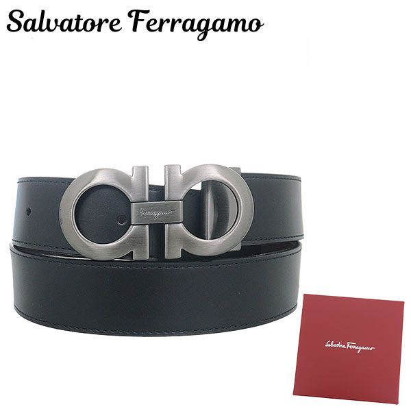 サルヴァトーレ フェラガモ Salvatore Ferragamo 小物 ベルト 67 5542 ブラック×ガンメタル 特別送料無料 ダブルガンチーニ レザー リバーシブル ベルト 95 100 105 110 サイズ メンズ ブランド