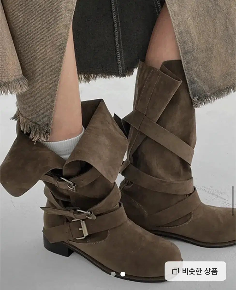 |ブラック ブラックアップ うなり声 バックル 折りたたみ スエード ミドルブーツ 245