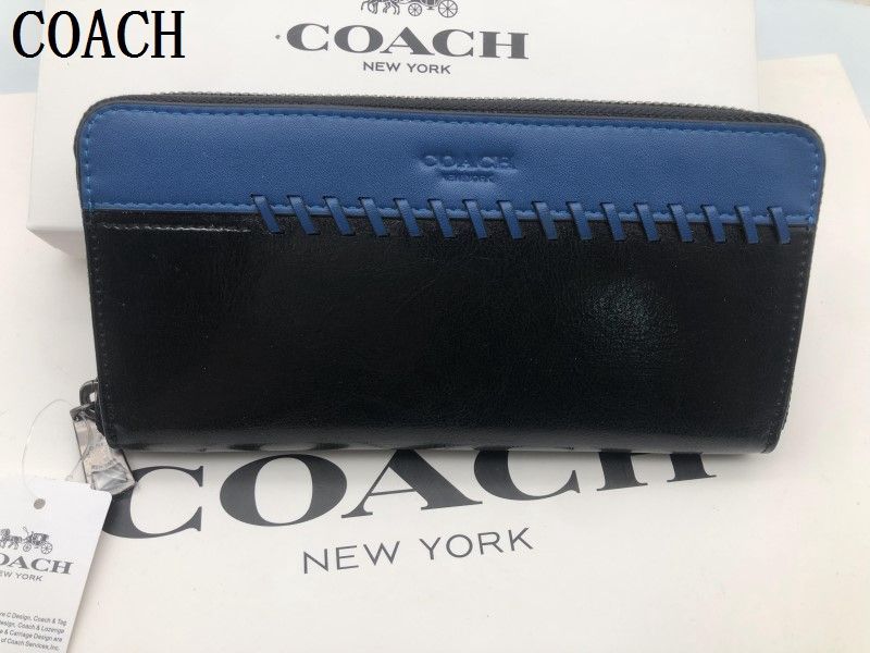 コーチ COACH 長財布 財布 新品 未使用ブラック ×ブルー スポーツ カーフ レザー メンズ 財布 贈り物157A F75209  xj0001