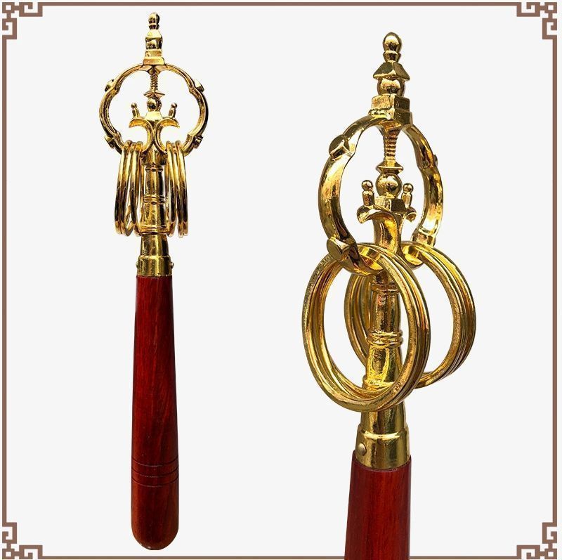 禅杖 密教法具 錫杖 無垢材ハンドル 合金法杖 仏具 コンパクト 寺院仏具26CM しゃくじょう