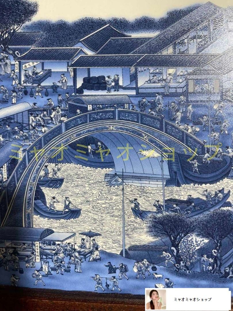 景徳鎮 青花陶板画 清明上河図 応接間 玄関 書斎 茶室 装飾品