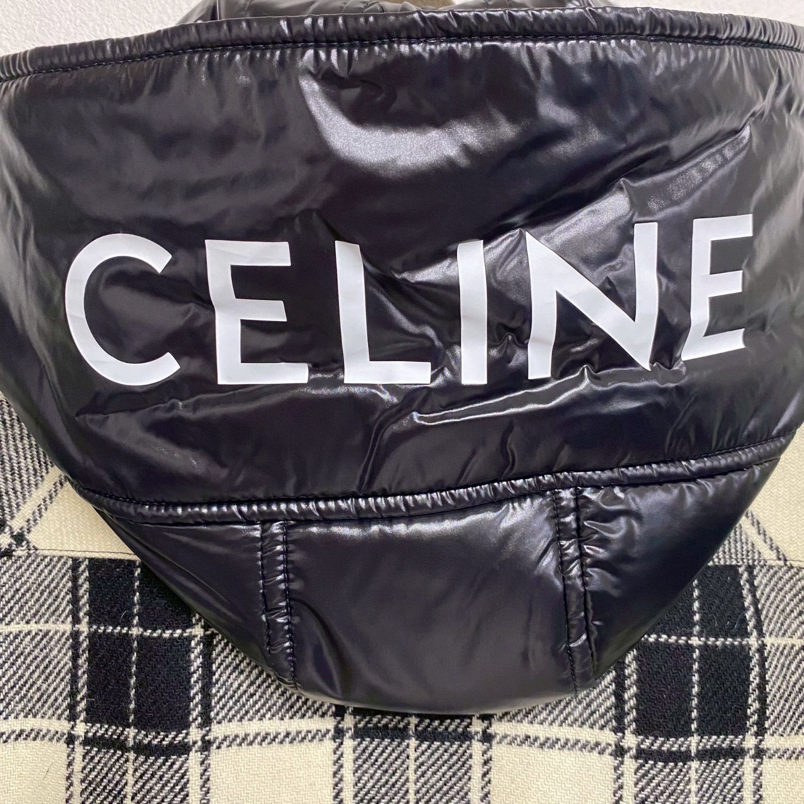 CELINE セリーヌ ロゴプリント 黒 ブラック チェック柄 フランネル 