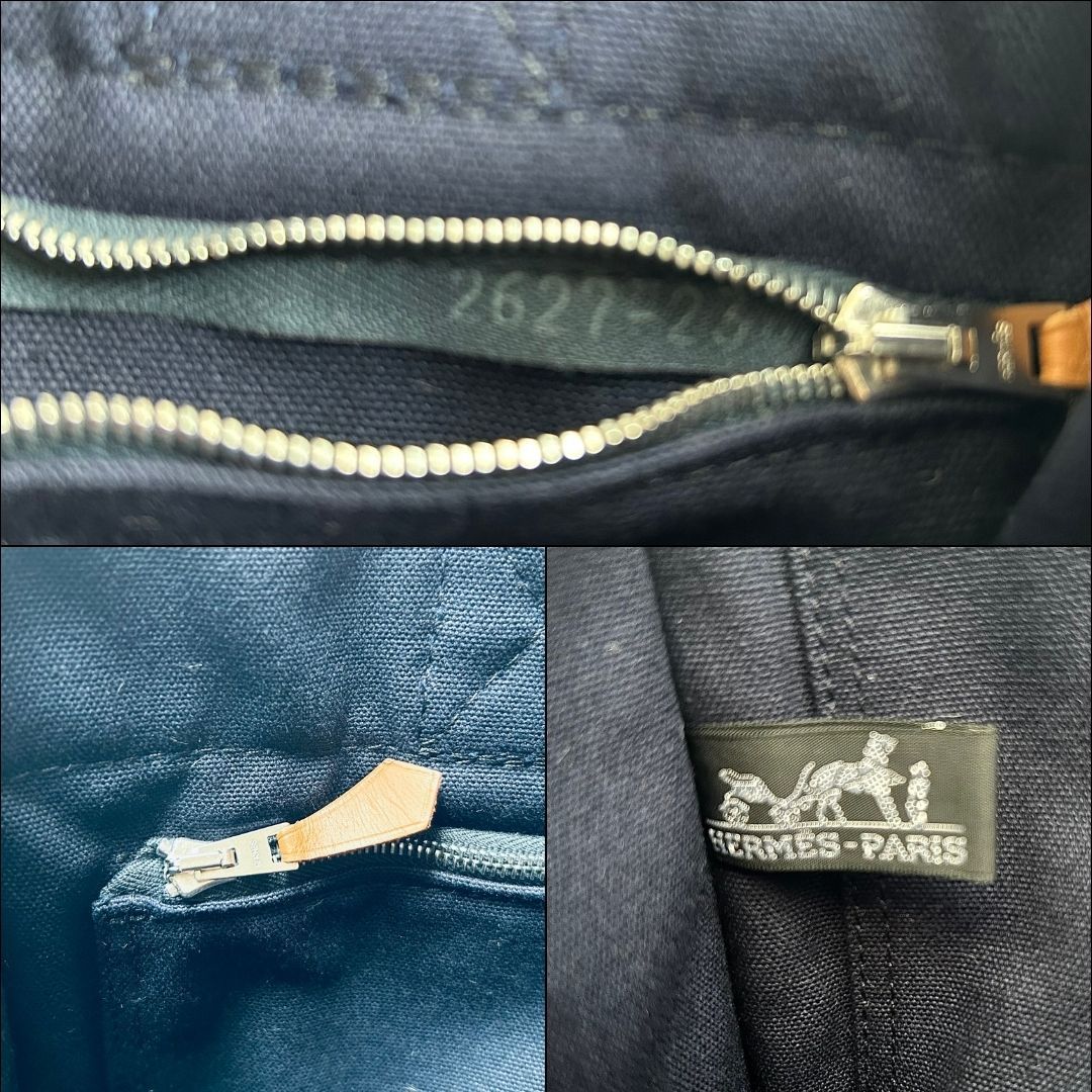美品✦HERMESドーヴィルPM NAVY 紺 トートバッグ✴︎クリーニング済 HERMES エルメス ドーヴィルPM バッグ キャンパス ネイビーの