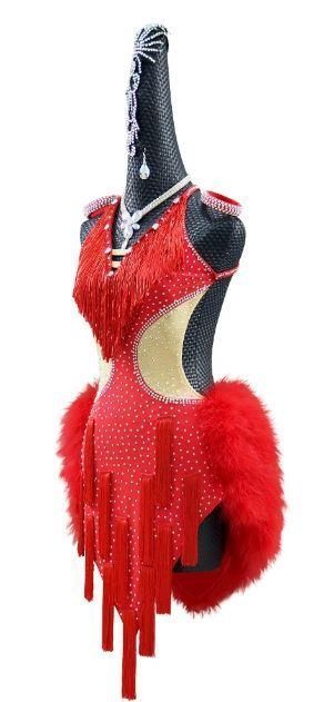 社交ダンス衣装 ラテンワンピースドレス 羽根 オーダーメイド