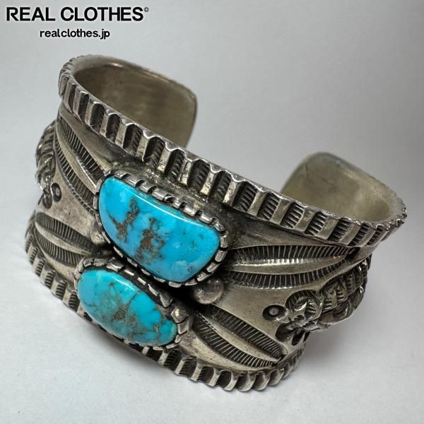 Navajo ナバホ　RJ刻印　ターコイズ　　バングル　スタンプワーク Navajo ナバホ RJ刻印 ターコイズ バングル スタンプワーク