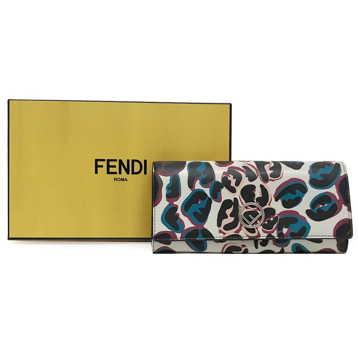 美品 FENDI フェンディ 長財布 財布 ウォレット エフイズフェンディ ホワイト マルチカラー レザー 箱付き A50A レディース