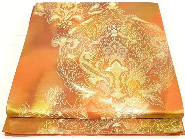 平和屋着物◎六通柄袋帯 更紗花文 金糸 正絹 逸品 DAAT2445qa