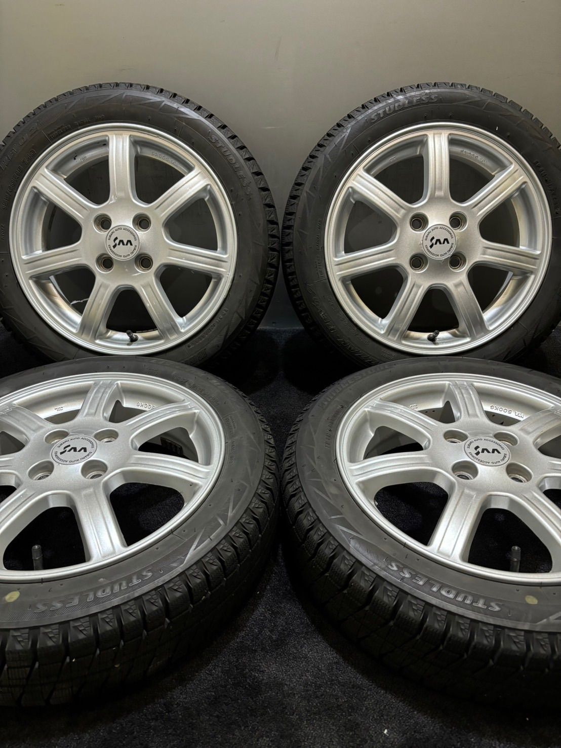 155/65R15 BRIDGESTONE/REVO2 19年製 スバル 純正 SAA ENKEI製 15インチ 4.5J +45 100 4H スタッドレス 4本 ステラ プレオ（南1-H70）