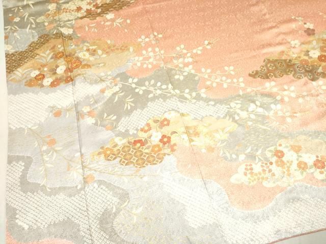 平和屋着物○訪問着 駒刺繍 絞り 雲取り吉祥花文 金彩 正絹 逸品 平和屋着物○訪問着 駒刺繍 絞り 雲取り吉祥花文 金彩 正絹 逸品