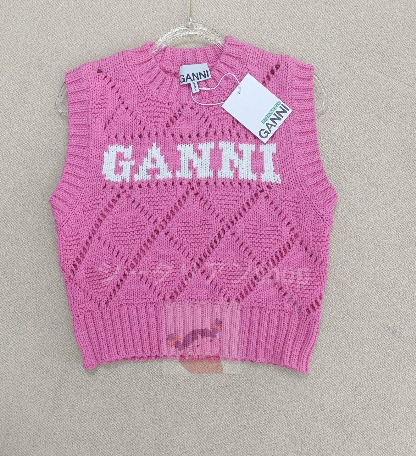 GANNI ピンク ロゴ ノースリーブニットベスト ♥大感謝セール♥ 特別