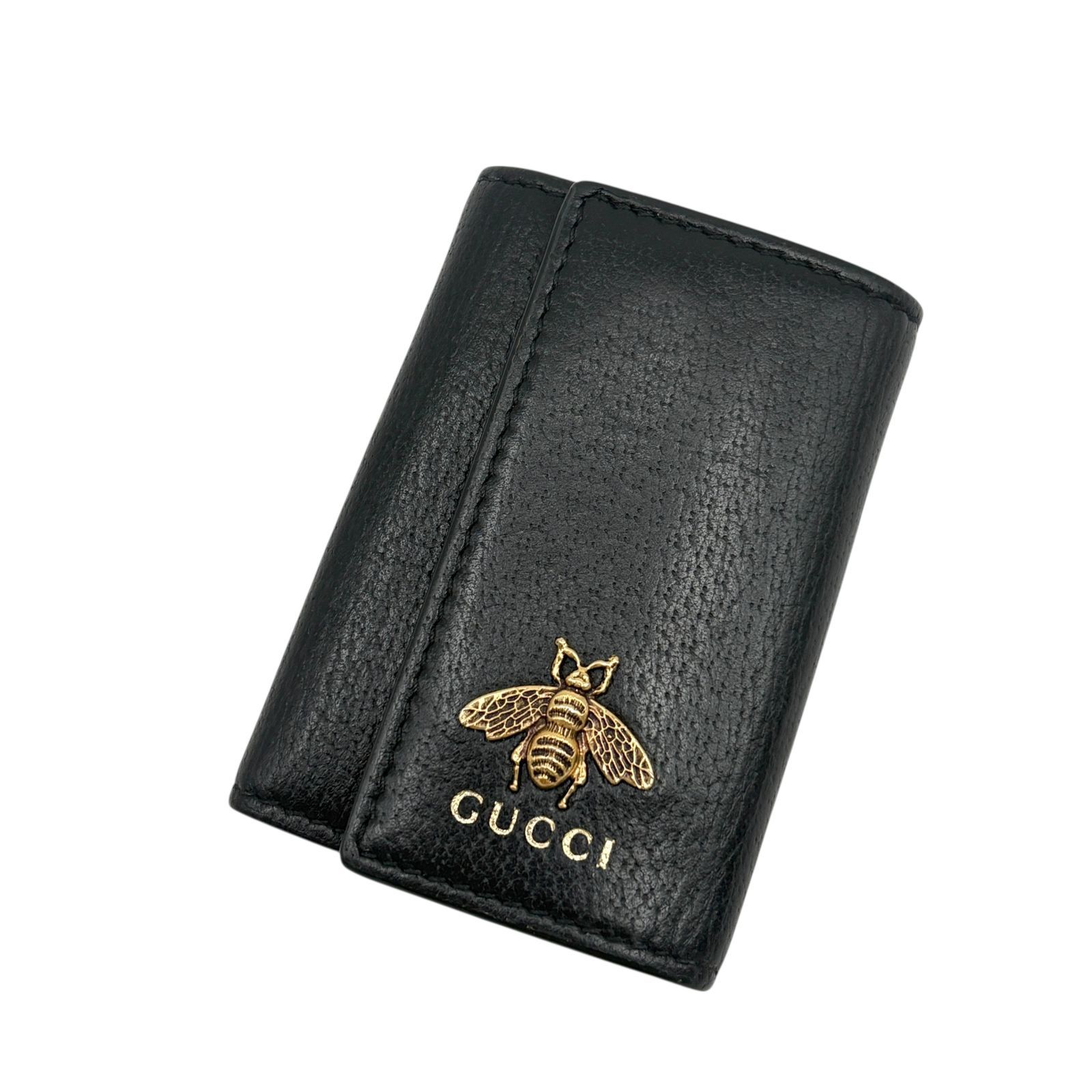 GUCCI グッチ キーケース アニマリエ メタル ビー Bee レザー 6連 ブラック ゴールド