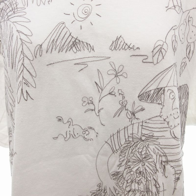 新品 ヨーガンレール ネコのイラスト入りTシャツ ヨーガンレール JURGEN LEHL Tシャツ 半袖 刺繍 総柄 M ホワイト
