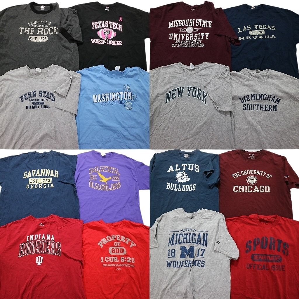 古着卸 まとめ売り カレッジ風 半袖Tシャツ 16枚セット (メンズ XL /2XL /3XL ) チャンピオン　英字ロゴ　カレッジ風 MS9660