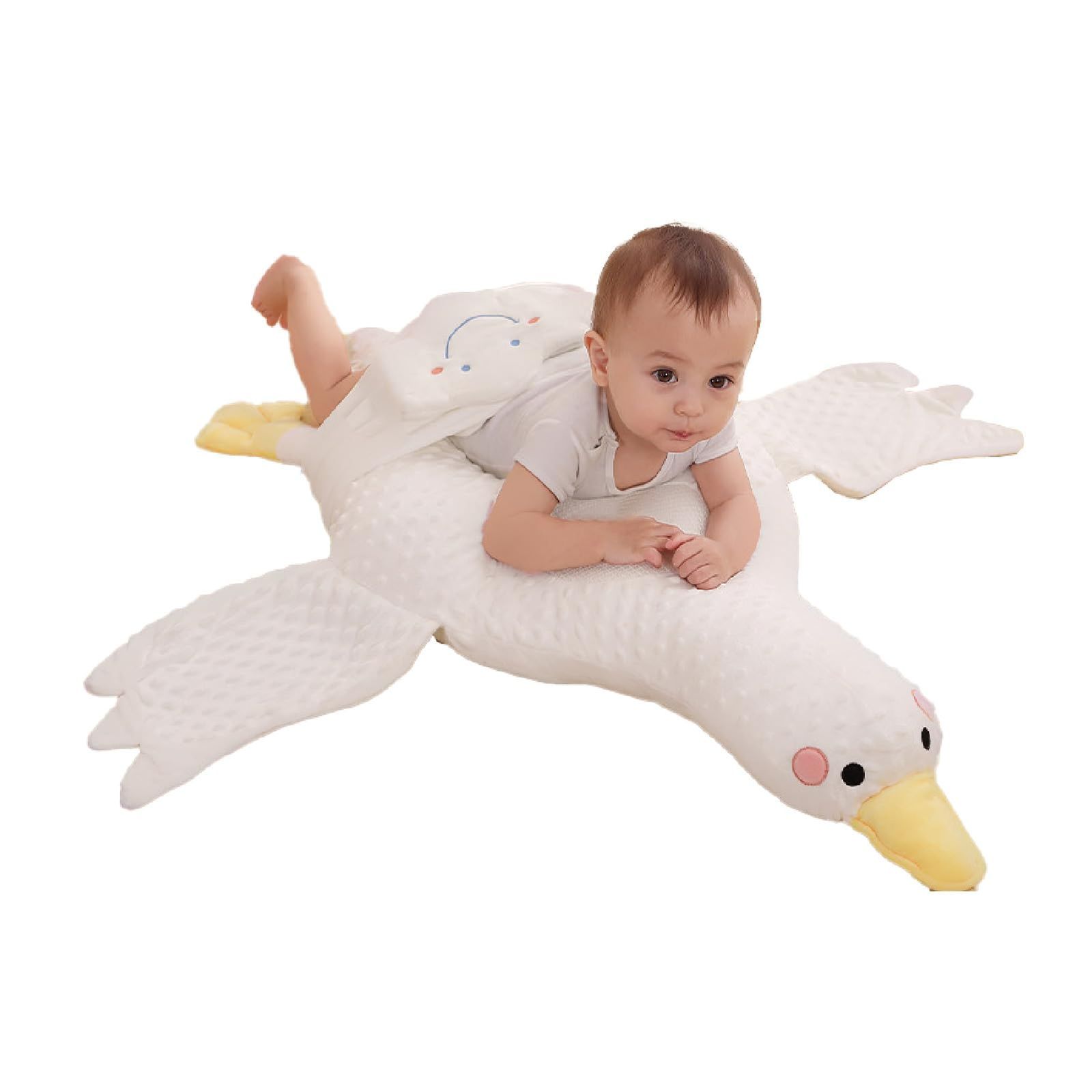CAWKAY ベビー枕 赤ちゃん枕 抱き枕 ベビークッション グース ガチョウ 快眠 添い寝 寝返り 向き癖 絶壁 寝ハゲ 防止 出産祝い (ホワイト ストラップ有り) [ホワイト ストラップ有り]