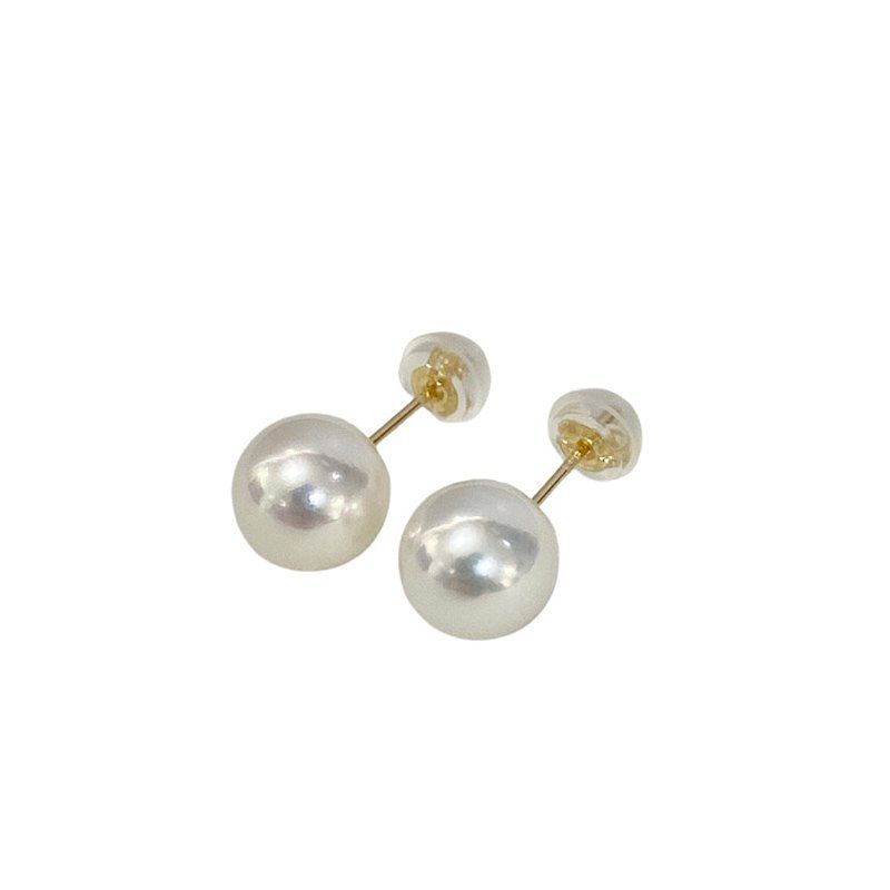K10YG 一粒パールピアス 8-8.5mm 無調色 10金イエローゴールド あこや 