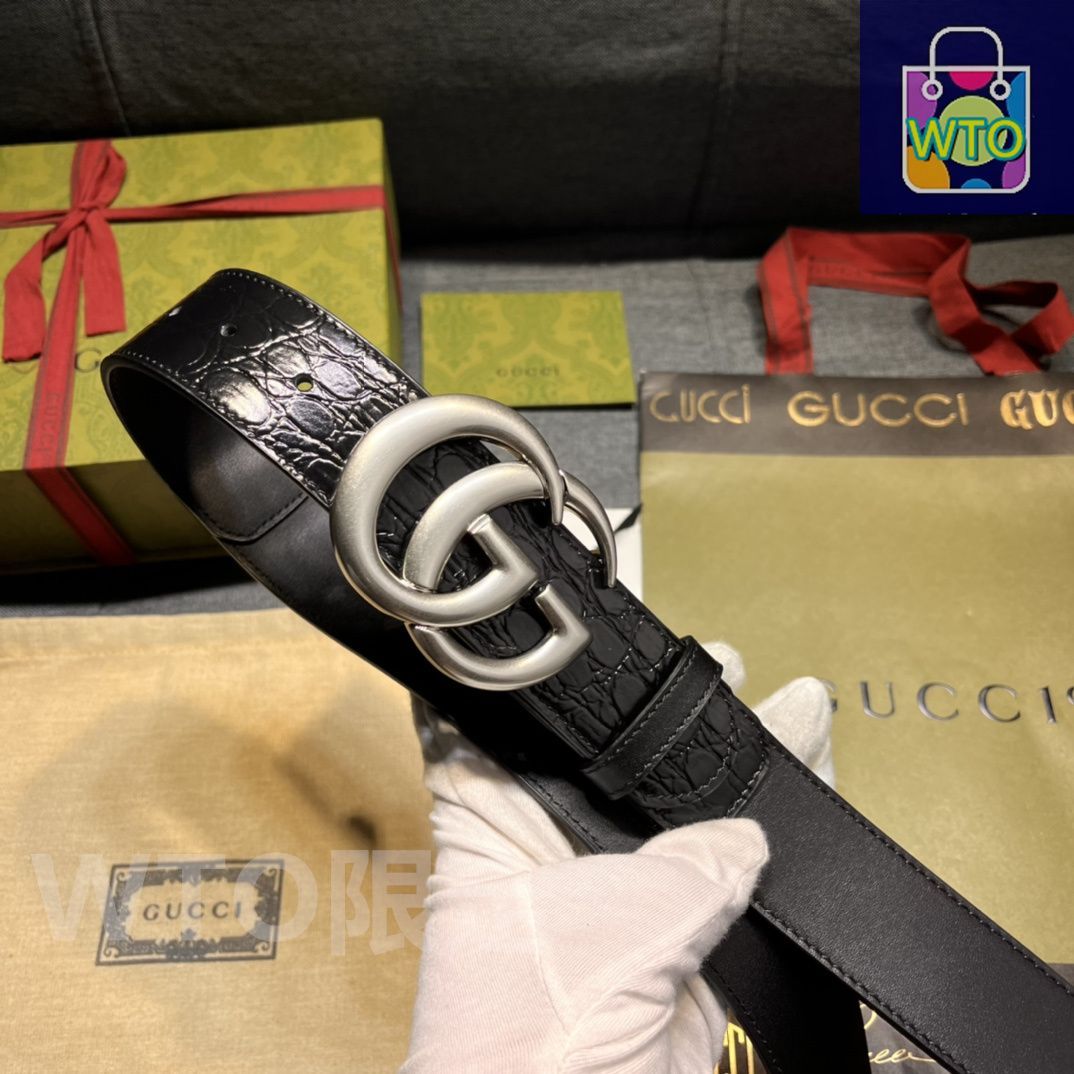 ⭐ 極美品 ✨GUCCI ブラックレザーベルト 95-38 今日WTO】GUCCI New Model ブラックレザーベルト with GG