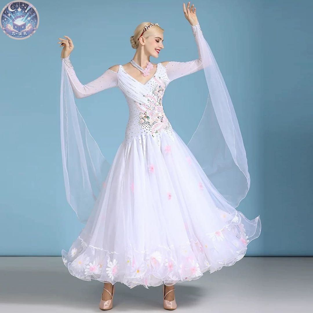 華やかストーン付きスタンダードドレス 輝くスタイルで競技会やパーティーに最適