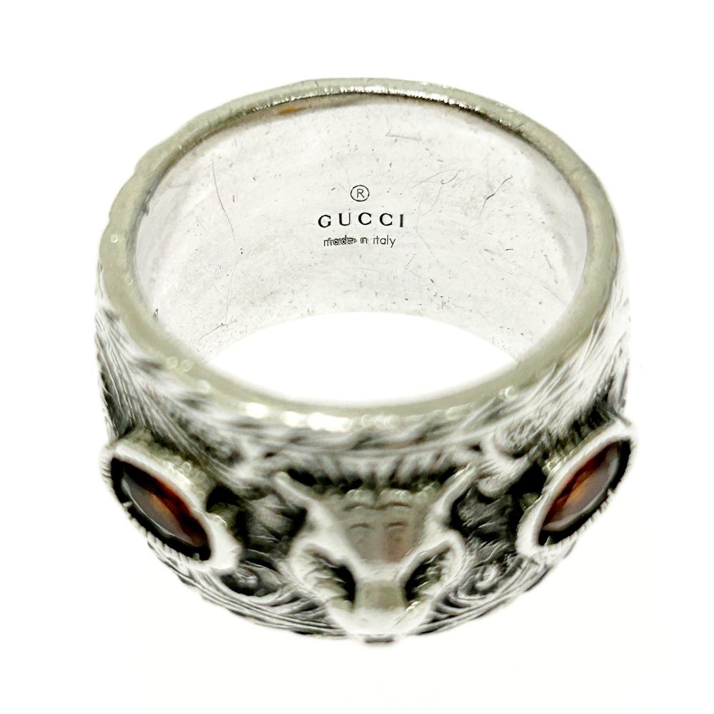 中古】GUCCI グッチ シルバー カラーストーン タイガーヘッド