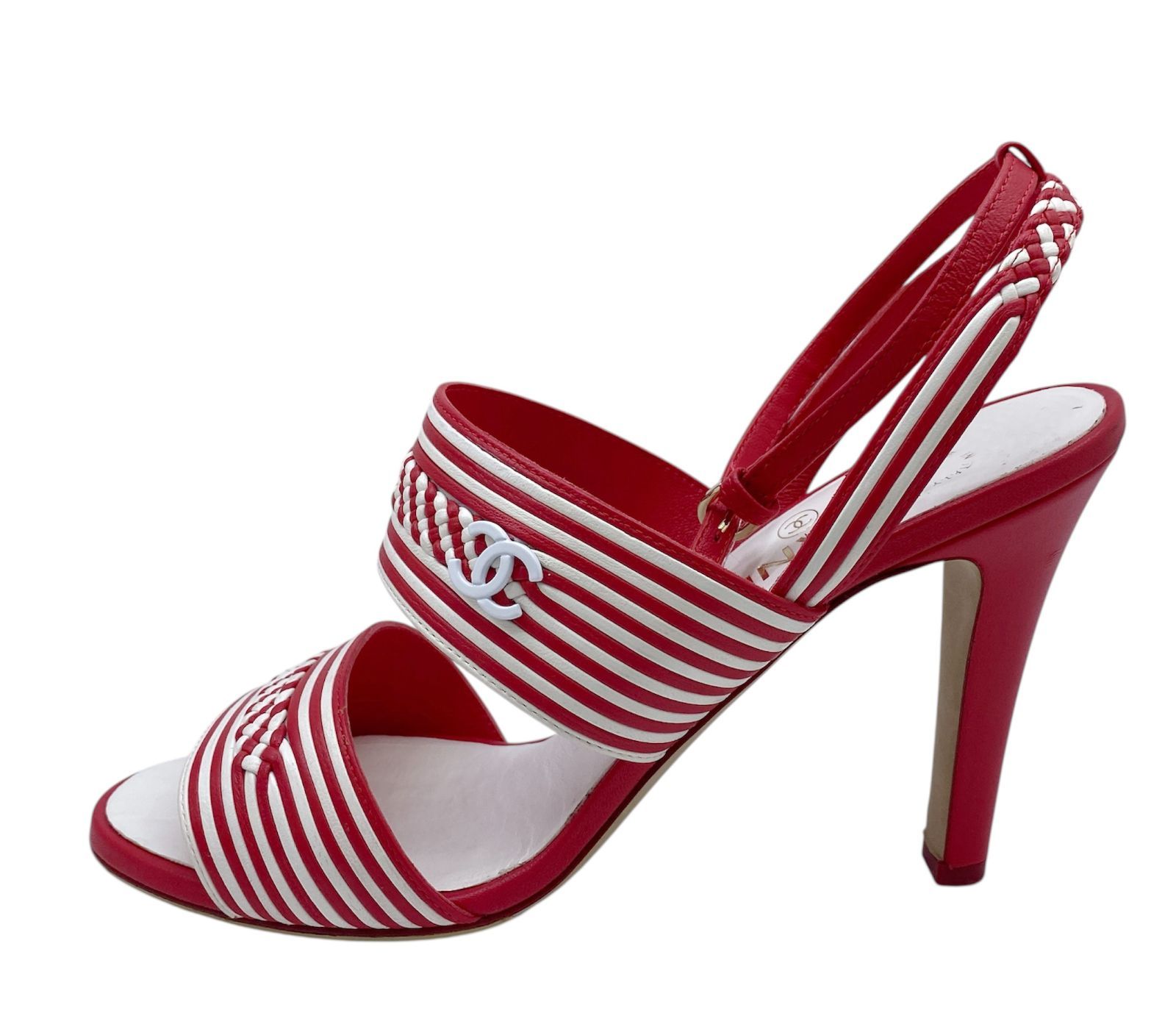 CHANEL シャネル サンダル レザー レッド 赤 ロゴ ココマーク ホワイト  