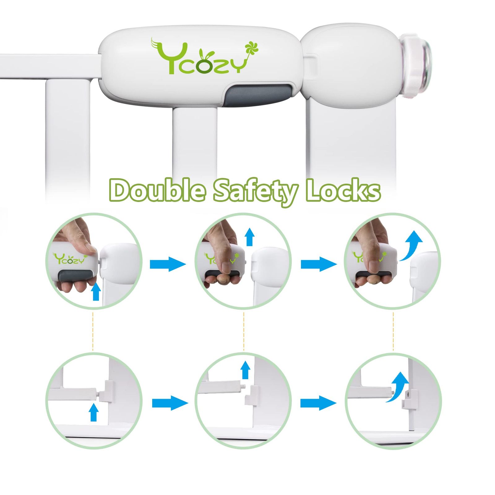  犬 猫 ペットゲート オートクローズ 子供 赤ちゃんゲート 安全ゲート ベビーフェンス 突っ張り式 革新版 ベビーガード 階段 柵 ベビーゲート 拡張フレーム付き 補強部品付き BabySafe 高さ77 cm Ycozy 取付幅105-125 ベビーゲート ベビー用セーフティグッズ