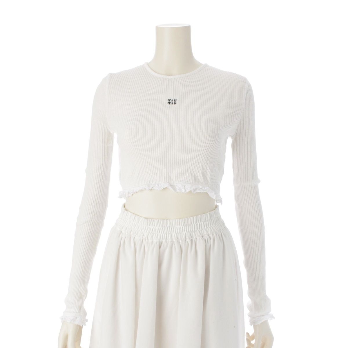 miu miu ホワイトリブ長袖トップス S miu miu ホワイトリブ長袖トップスS