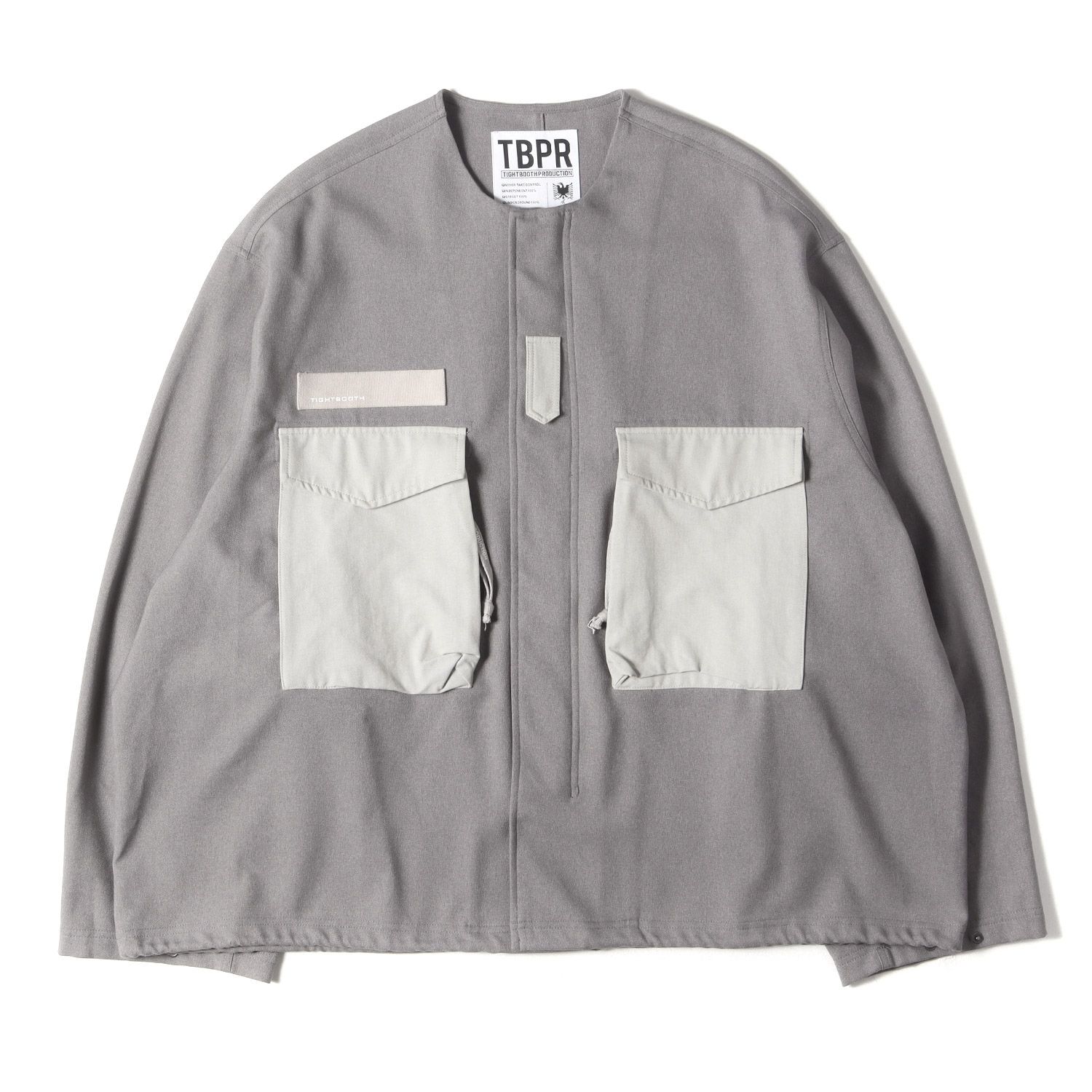 美品 TIGHTBOOTH PRODUCTION タイトブースプロダクション ジャケット サイズ:L 20AW オーバーサイズ ノーカラー フィールドジャケット (COLLARLESS FIELD JKT) グレー アウター ブルゾン 上着【メンズ】