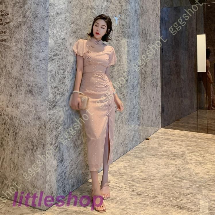 チャイナ風 ワンピース ボディコン タイトドレス ひざ丈