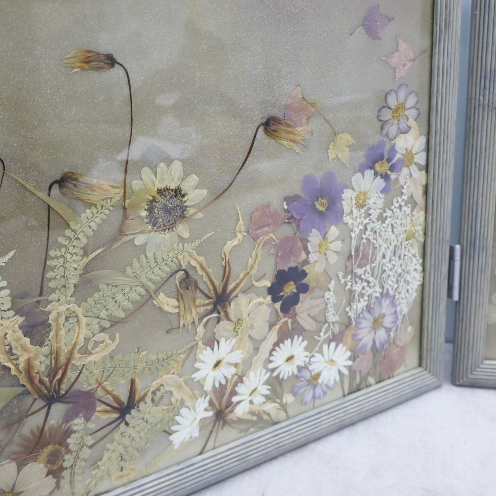 ▽インテリアに!!! 約158.5×49×2.5cm｜2面屏風 押し花 ｜アート