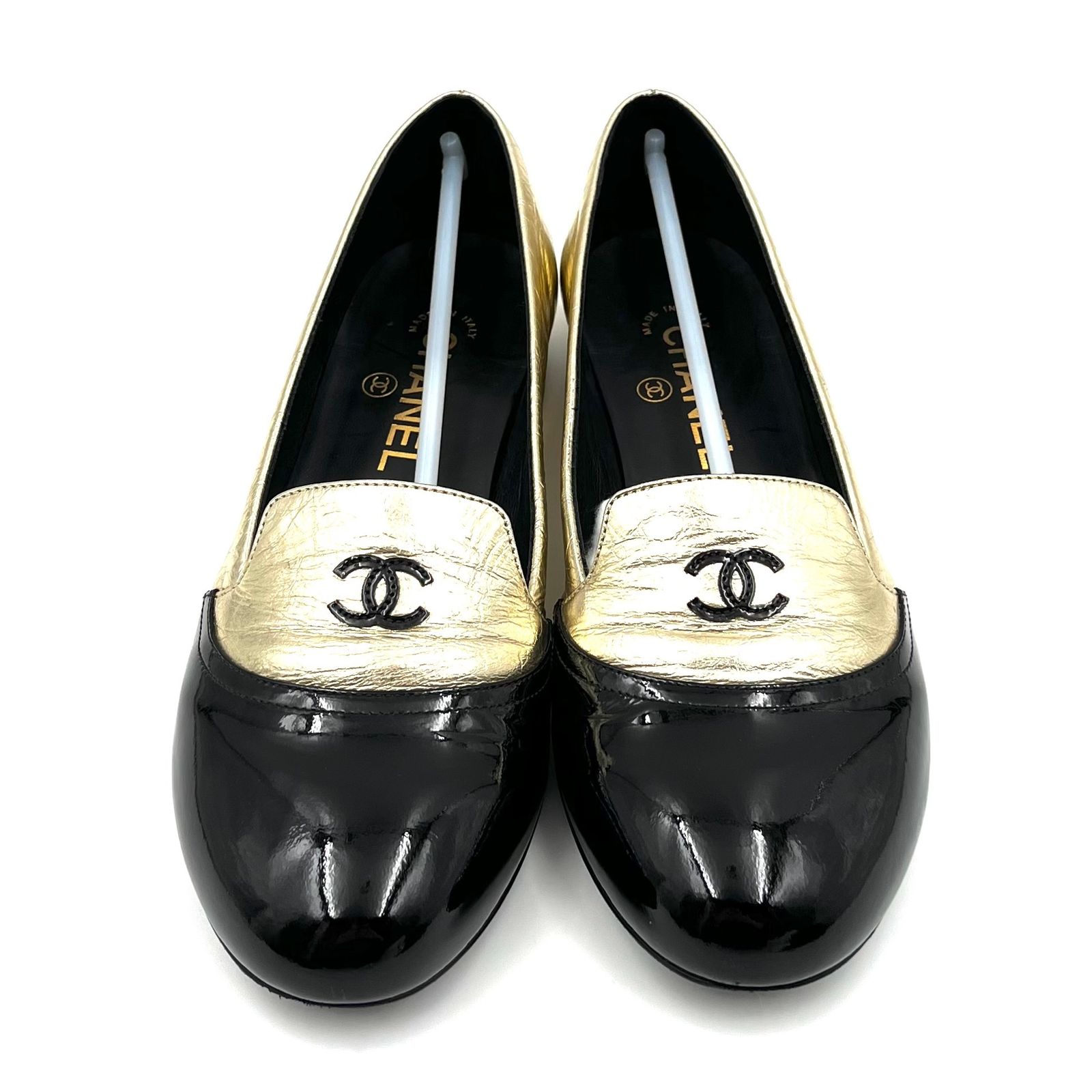 CHANEL バレリーナ フラットシューズ パテント 黒 ココマーク 37.5