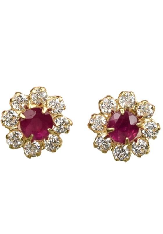 四葉のクローバー 18金 ルビー キュービックジルコニア スタッドピアス 18k k18 ゴールド 7月誕生石 レディース 女性-Sa492