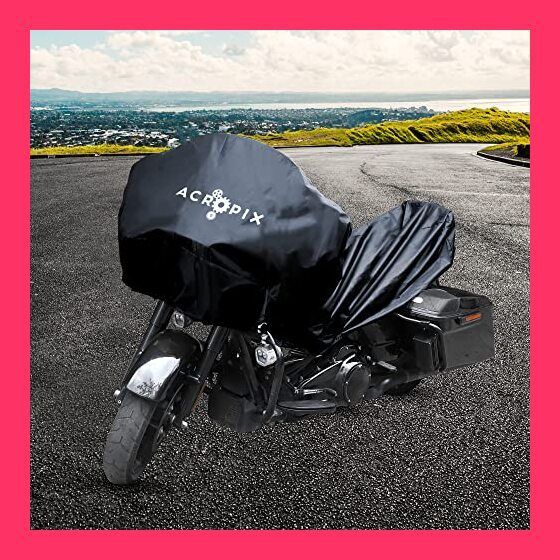 ACROPIX バイクカバー バイク用車体カバー バイクハーフカバー 収納バッグ付き 防風 防埃 防雨 防雪 耐久性 撥水性 耐熱 紫外線防止 L 軽量 汎用 オートバイ用 バイク用 ブラック 1個