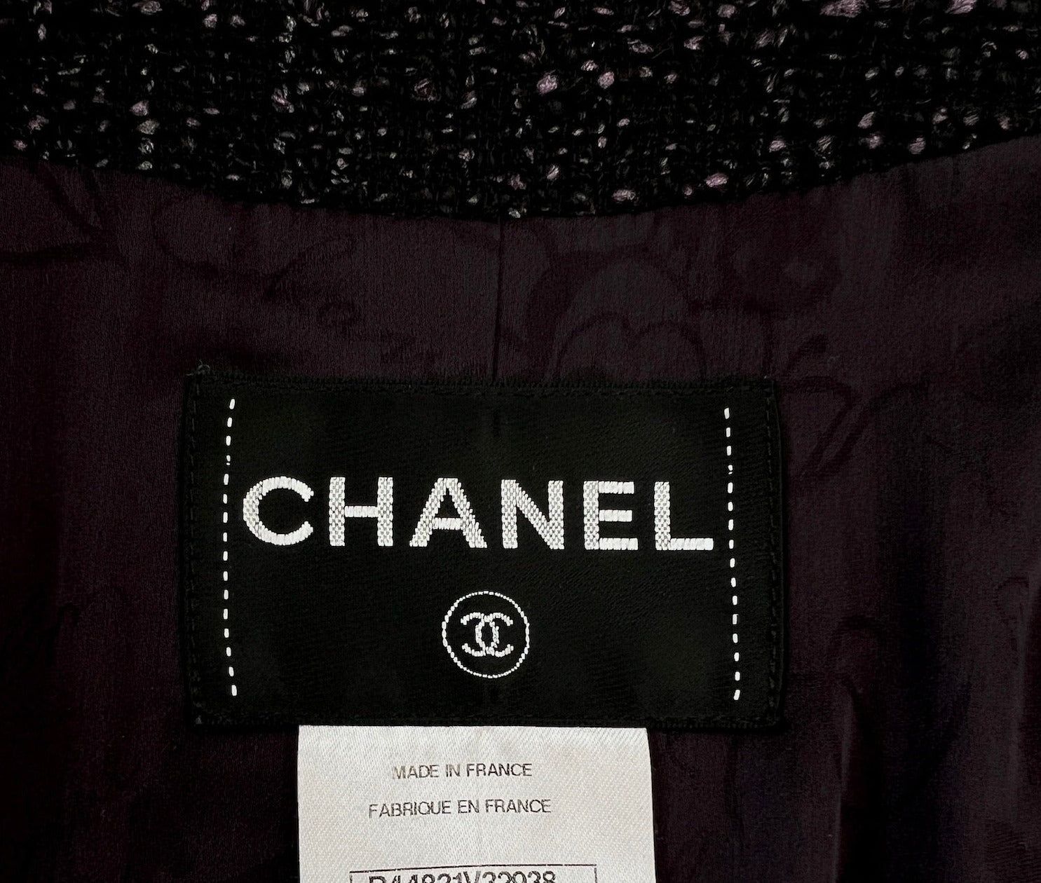 シャネル ジャケット CHANEL ブラック パープル グリポワ宝石 ボタン